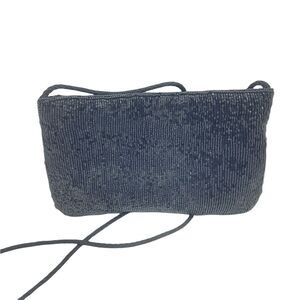 Beaded Purse Clutch Vintage 80s Black Cord Strap Formal Mini Crossbody 5" X 8.5"